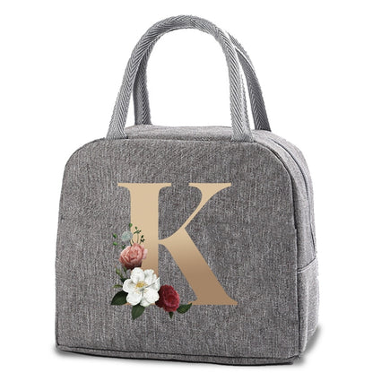 Thermal Lunch Dinner Bags Canvas Gold Letter Handbag Picnic Travel Breakfast Box School Child Convenient Lunch Bag Tote Food Bag