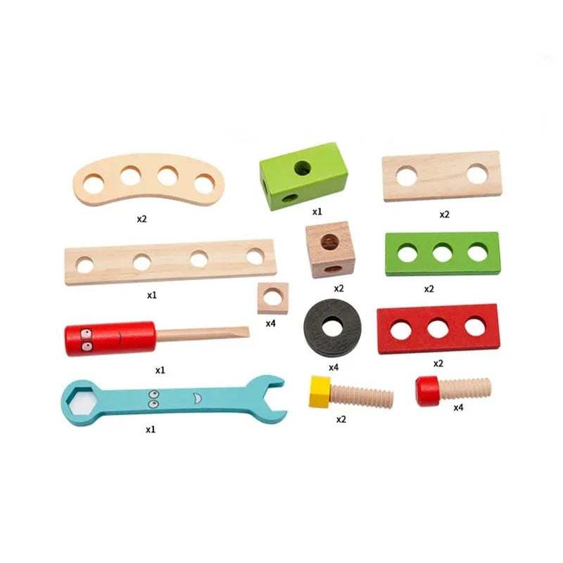 Wooden Toolbox Pretend Play Set Montessori Children Toy For Boys Nut Disassembly Screw Assembly Simulation Repair Carpenter Tool