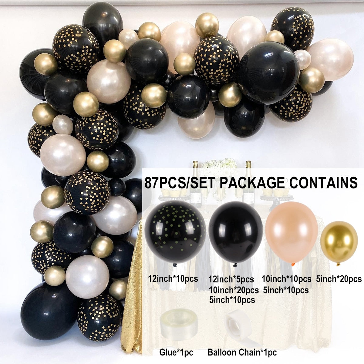 Black Gold Balloon Garland Arch Kit Confetti Latex Balloon Happy 30 40 50 Year Old Birthday Party Decoration 30th Anniversary