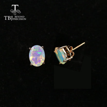 2ct Natural ethiopian opal oval earring 6*8mm gemstone simple design earring 925 sterling silver jewelry for girls &amp; lady