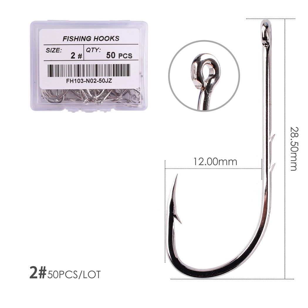 Aorace 50pcs/ Box Long Shank Fishing Hook 1#-12# Fish Hooks High Carbon Steel Sharp Barbed Offset Narrow Bait Hook Fishhook