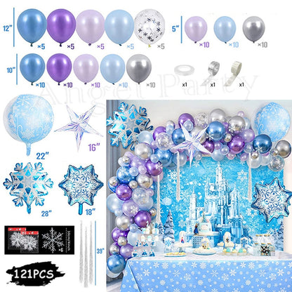 Flash Snowflake Elsa Frozen Arche Ballon Anniversaire Happy Birthday Snow Queen Balloons Party Decoration Kit Baby Shower Globos