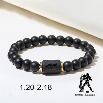 Fashion Zodiac Bracelets For Women Men Matte Black Agate Beads Wristbands Couple Gifts Jewelry Beaded Bracelets