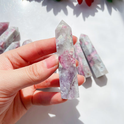 Beautiful Natural Quartz Tower Healing Plum Blossom Tourmaline Crystal Point Faceted Prism Wand Energy Ore Mineral Home Decor