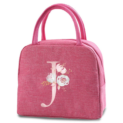 Canvas Lunch Box Bag New Pink Flower Cooler Picnic Bag Fashion Lunch Bag School Food Insulated Dinner Bag Camping Travel Handbag