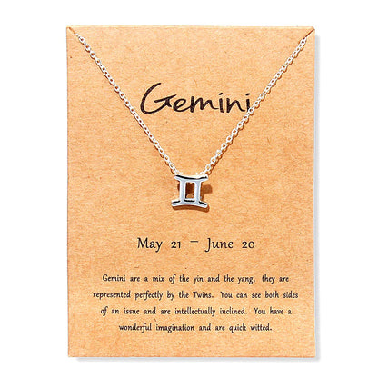 12 Zodiac Sign Necklaces With Cardboard Constellations Pendant Gold Color Chains Choker For Women Birthday Fashion Jewelry