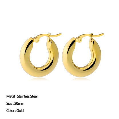 Classic Stainless Steel Ear Buckle for Women Trendy Gold Color Small Large Circle Hoop Earrings Punk Hip Hop Jewelry Accessories