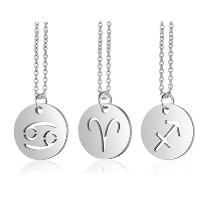 Stainless Steel 12 Constellation Necklace Star Zodiac Sign Pendant Choker Necklace for Men Women Kids Birthday Gifts