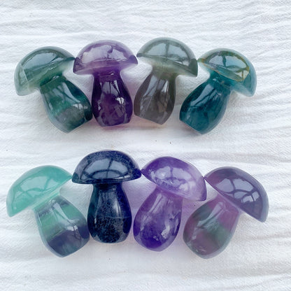 1pc Natural Rainbow Fluorite Mushroom Ornament Purple Fluorite Plant Handicraft Energy Crystal Gift Bedroom Decoration