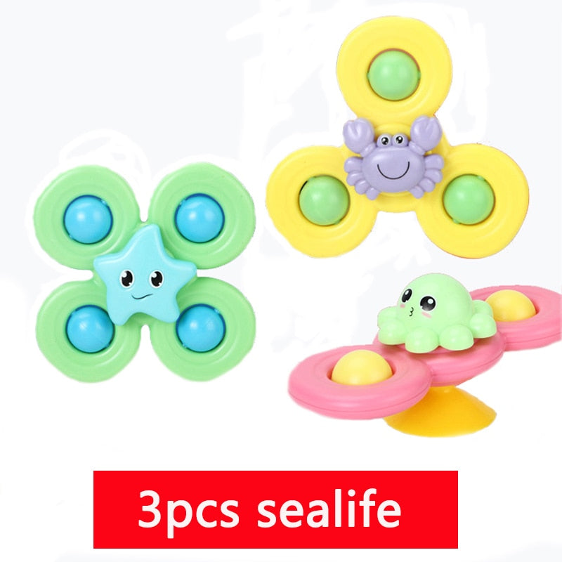 Montessori Baby Spin Top Bath Toys For Boy Children Bathing Sucker Spinner Suction Cup Toy For Kids 2 To 4 Years Rattles Teether