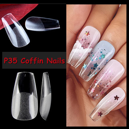 504PCS False Nails Acrylic Nail Tips Soft Gel Nail Tips Clear Nail Art Matte Underneath Fake Tips Coffin Stiletto Press On Nails