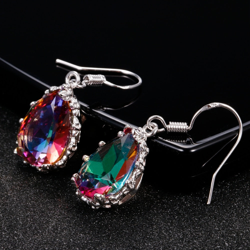 Rainbow Topaz Gemstone Women's Drop Earrings Silver Earrings New Design Wedding Jewelry Daily Accessories