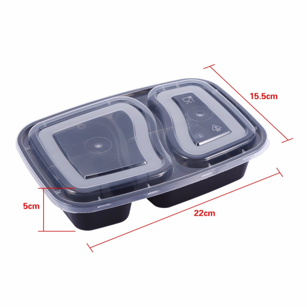 10 Pcs Plastic Reusable Bento Box Meal Storage Food Prep Lunch Box 3 Compartment Reusable Microwavable Containers Home Lunchbox