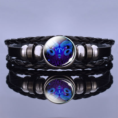 12 Zodiac Signs Constellation Charm Bracelet Men Women Fashion Multilayer Weave leather Bracelet &amp; Bangle Birthday Gifts