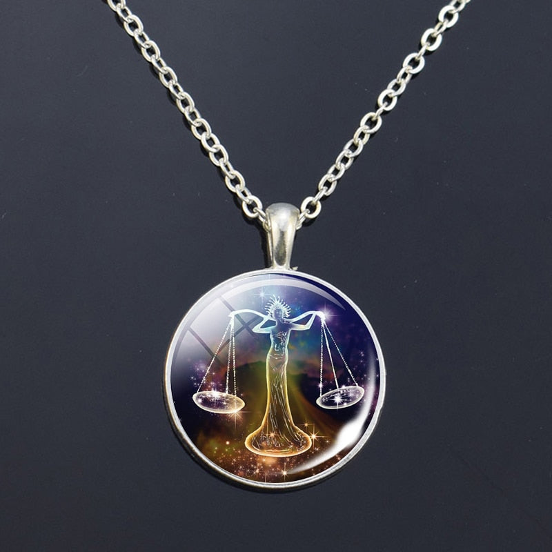 12 Zodiac Signs Glass Dome Constellations Pendant Necklace Fashion Jewelry Women Virgo Cancer Cancer Aries Gemini Birthday Gift