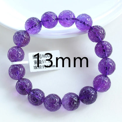 Natural Purple Amethyst Quartz Bracelet 12mm 13mm 14mm Carved Amethyst Clear Round Beads Gemstone Woman Men Crystal AAAAAA