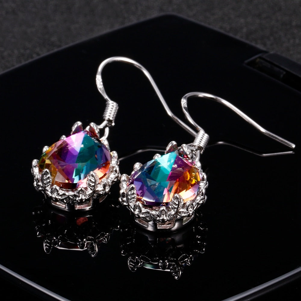 Rainbow Topaz Gemstone Women's Drop Earrings Silver Earrings New Design Wedding Jewelry Daily Accessories