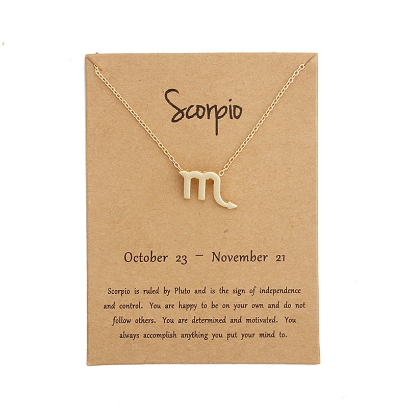 12 Zodiac Sign Necklaces With Cardboard Constellations Pendant Gold Color Chains Choker For Women Birthday Fashion Jewelry