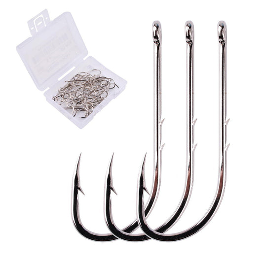 Aorace 50pcs/ Box Long Shank Fishing Hook 1#-12# Fish Hooks High Carbon Steel Sharp Barbed Offset Narrow Bait Hook Fishhook