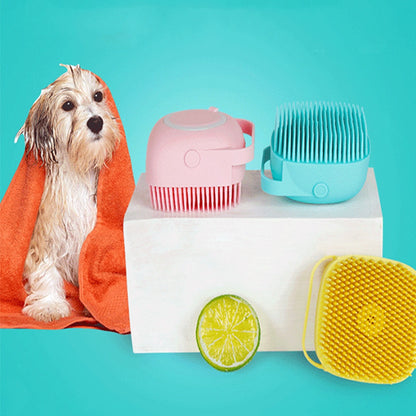 Bathroom Dog Bath Brush Massage Gloves Soft Safety Silicone Comb with Shampoo Box Pet  Dog Brush