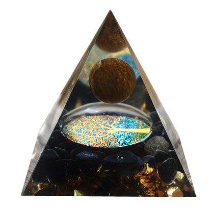 HANDMADE Tiger Eye Crystal Sphere &amp; Obsidian Quartz Orgone Pyramid 60MM Reiki Energy Healing Chakra Meditation