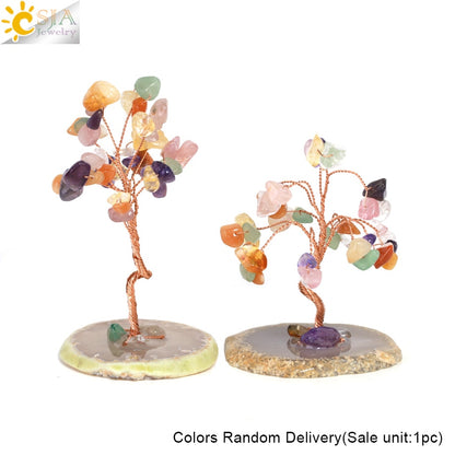 CSJA 7 Chakras Tree of Life Decoration Rose Natural Chip Crystal Handmade Healing Luck Money Trees Feng Shui Home Office  G822