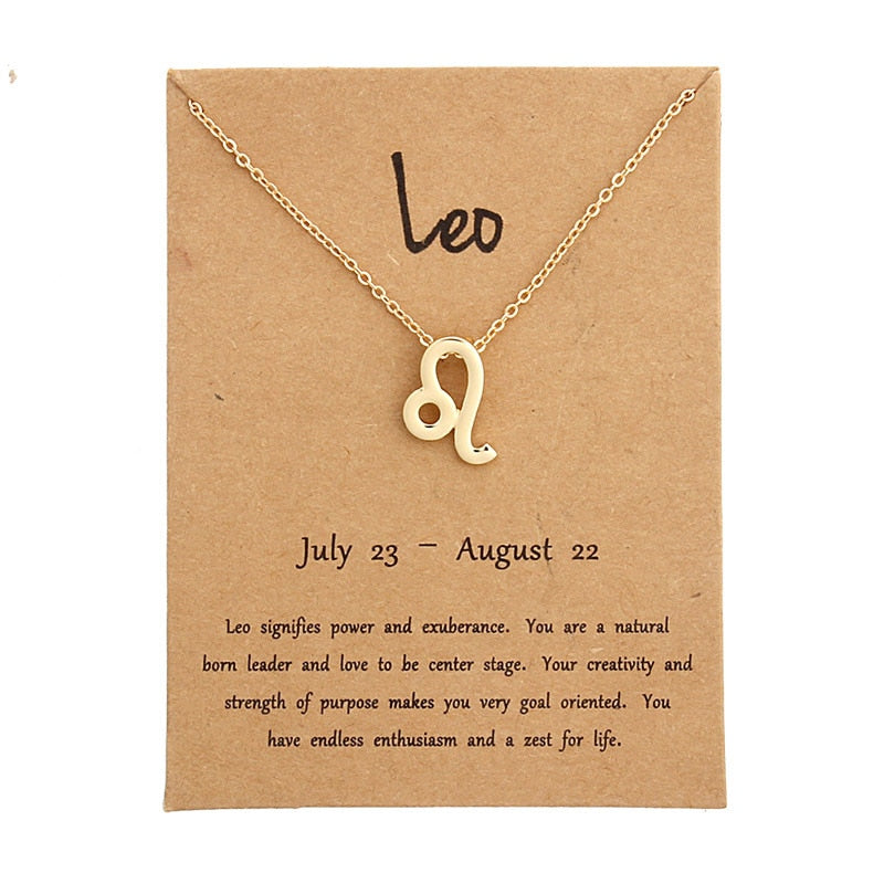 12 Zodiac Sign Necklaces With Cardboard Constellations Pendant Gold Color Chains Choker For Women Birthday Fashion Jewelry