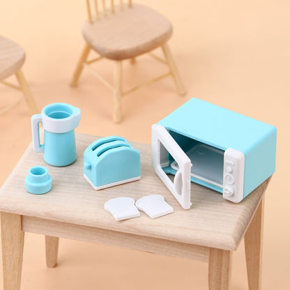 3Pcs/Set 1:12 Dollhouse Mini Microwave Oven Bread Maker Kettle Kit Kitchen Cookware Accessories Toys