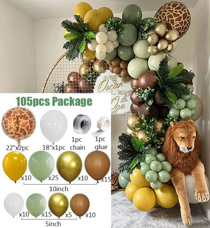 Animal Printed Balloon Arch Kit Jungle Safari Green Latex Balloons Wild One Birthday Wedding Baby Shower Party Decor Supplies