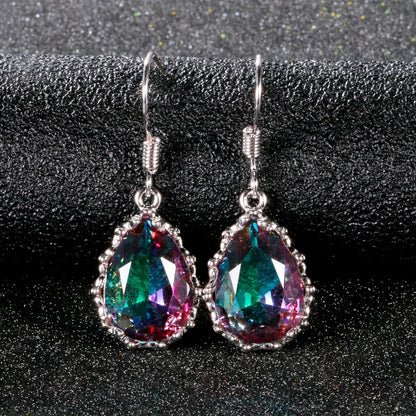 Rainbow Topaz Gemstone Women's Drop Earrings Silver Earrings New Design Wedding Jewelry Daily Accessories