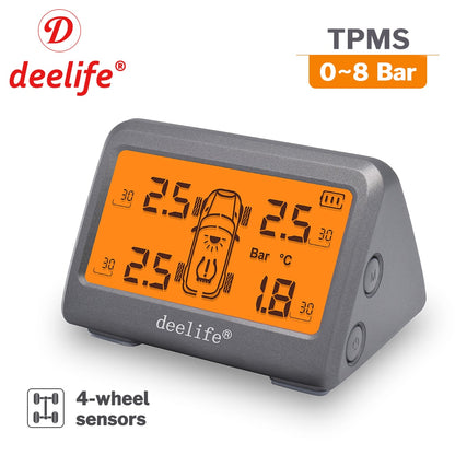 Deelife Solar TPMS Sensor Car Tire Pressure Monitoring System for 4 Wheel Tyre TMPS