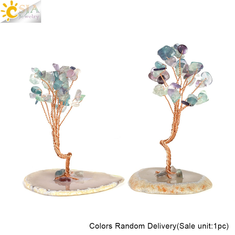 CSJA 7 Chakras Tree of Life Decoration Rose Natural Chip Crystal Handmade Healing Luck Money Trees Feng Shui Home Office  G822