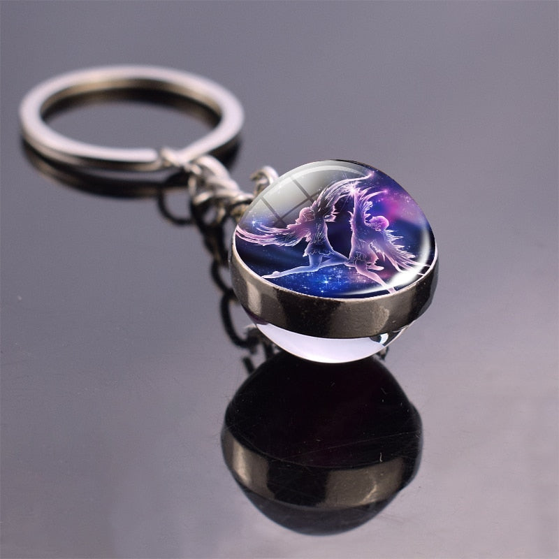 Glowing 12 Constellation Keychain Luminous Glass Ball Pendant Zodiac Key Rings Jewelry Birthday Gift Scorpio Leo Libra Keyrings