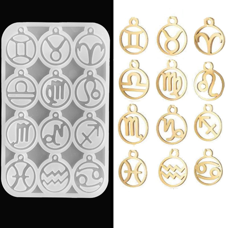 Zodiac Jewelry Pendants Silicone Molds for Handmade UV Epoxy Resin 12 Constellation Necklace Bracelet Keychain Pendant Mould