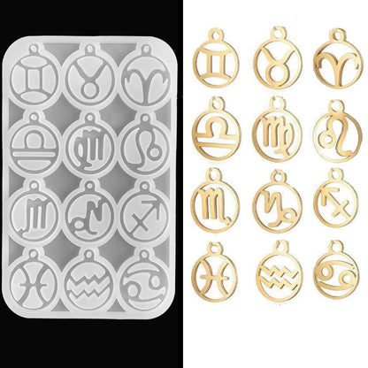 Zodiac Jewelry Pendants Silicone Molds for Handmade UV Epoxy Resin 12 Constellation Necklace Bracelet Keychain Pendant Mold