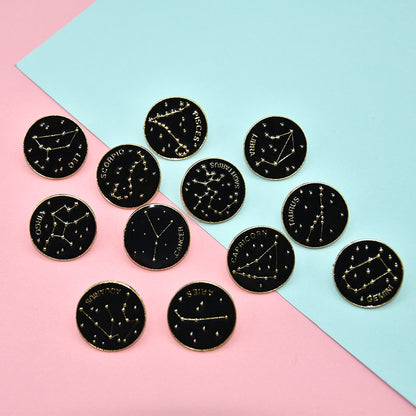 Creative 12 Constellation Badge Star Zodiac Sign Horoscope Leo Libra Virgo Enamel Brooch Personality Lapel Backpack Pins Jewelry