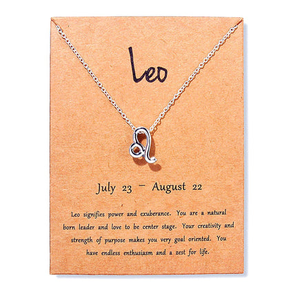 12 Zodiac Sign Necklaces With Cardboard Constellations Pendant Gold Color Chains Choker For Women Birthday Fashion Jewelry