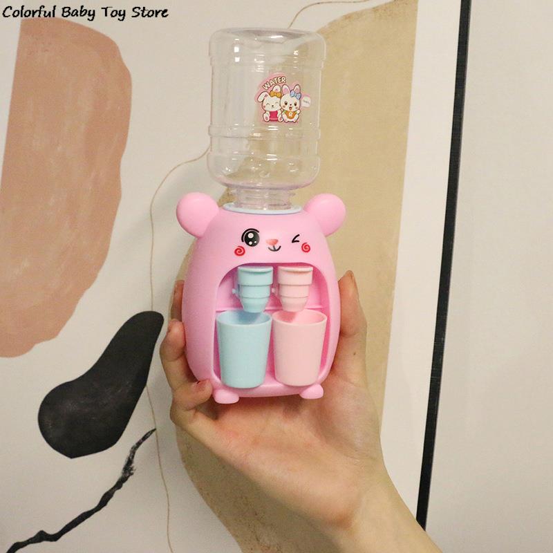 Mini Water Dispenser for Children Kids Gift Cute Cold/Warm Water Juice Milk Drinking Fountain Simulation Cartoon Pig Kitchen Toy