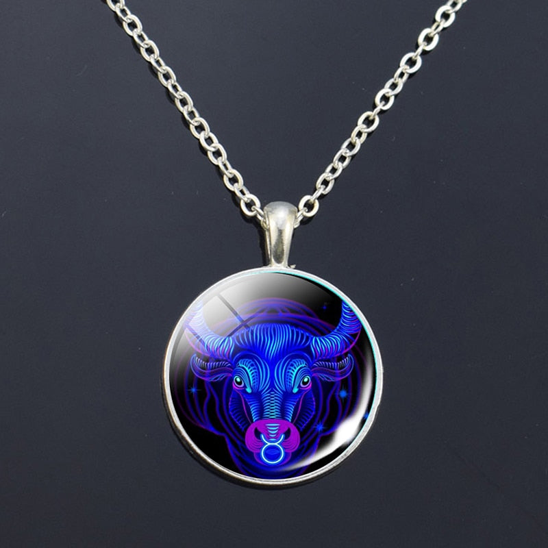 12 Zodiac Signs Glass Dome Constellations Pendant Necklace Fashion Jewelry Women Virgo Cancer Cancer Aries Gemini Birthday Gift