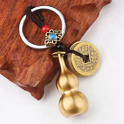 Antique Keychain Charm Gourd Five Emperors Wealth Coin Lucky Chinese Feng Shui Pendant Jewelry