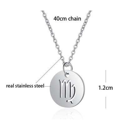 Stainless Steel 12 Constellation Necklace Star Zodiac Sign Pendant Choker Necklace for Men Women Kids Birthday Gifts