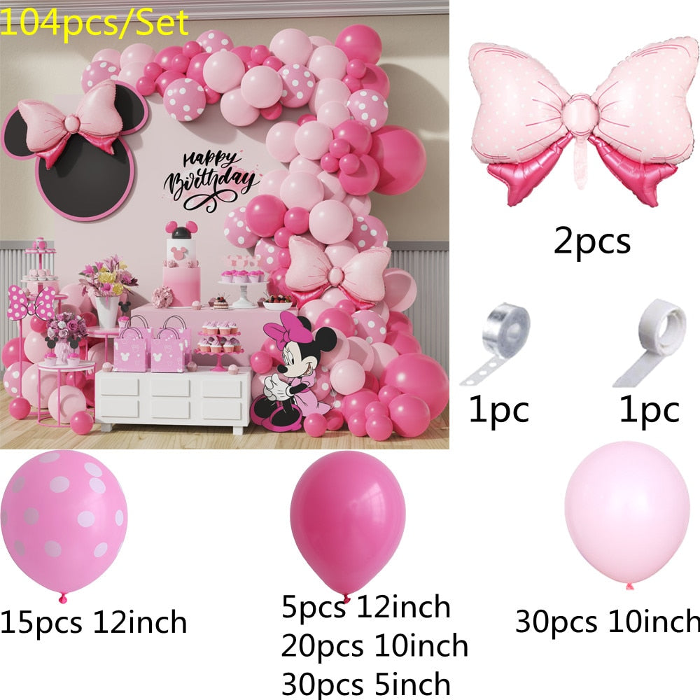 Disney Minnie Mouse Head Foil Balloons Garland Arch Kit Pink Gold Latex Balloons Birthday Baby Shower Party Decoration Supplies