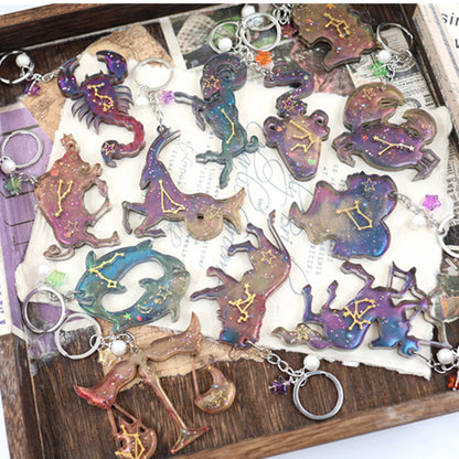 DIY Crystal Epoxy Resin Mold Zodiac Animal Mirror Keychain Pendant Silicone Mold