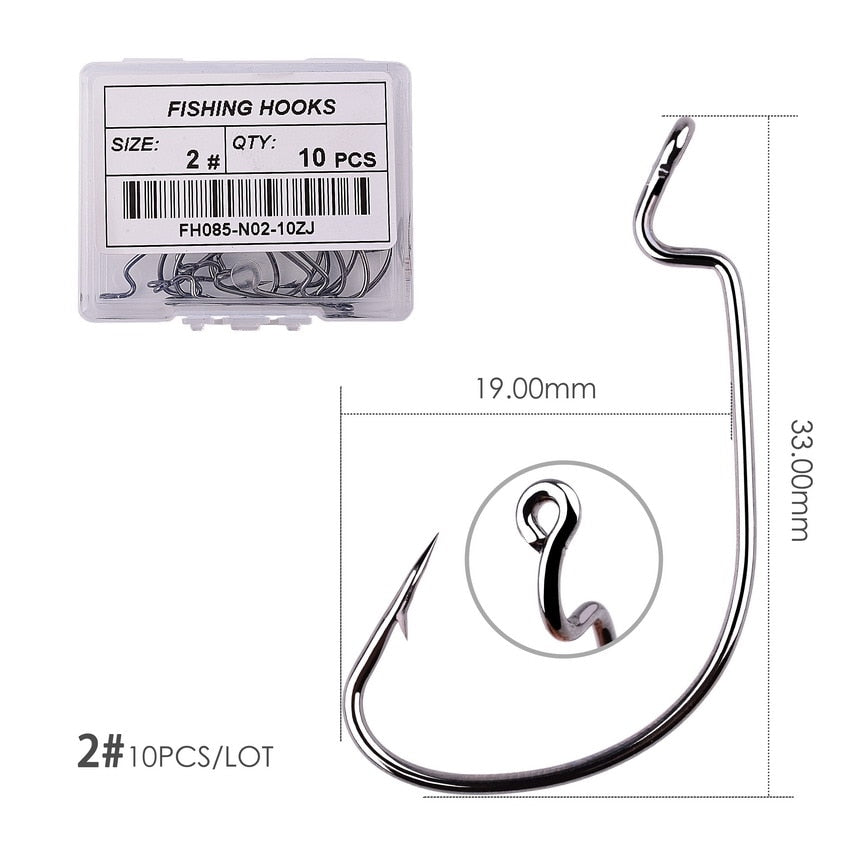 Aorace 10pc/ Box Fishing Hook Set Wide Crank Hook Offset Fishhook for Soft Worm Lure Fish Barbed Hook carp Fishing Hooks Tackle