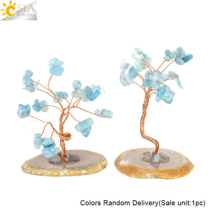 CSJA 7 Chakras Tree of Life Decoration Rose Natural Chip Crystal Handmade Healing Luck Money Trees Feng Shui Home Office  G822