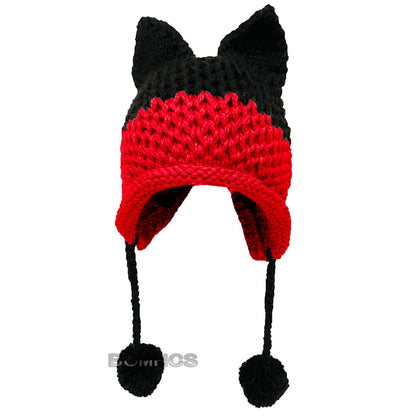 BomHCS Cute Fox Ears Beanie Winter Warm 100% Handmade Knit Hat