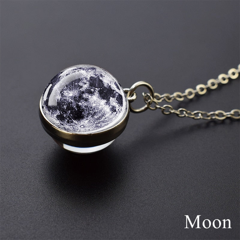 Solar System Planet Necklace Moon Earth Jupiter Neptune Mars Venus Mercury Glass Ball Pendant Necklace Fashion Christmas Gift