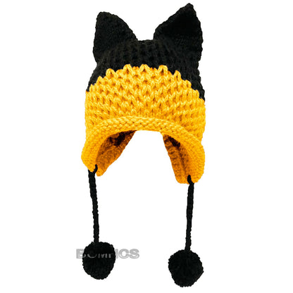 BomHCS Cute Fox Ears Beanie Winter Warm 100% Handmade Knit Hat