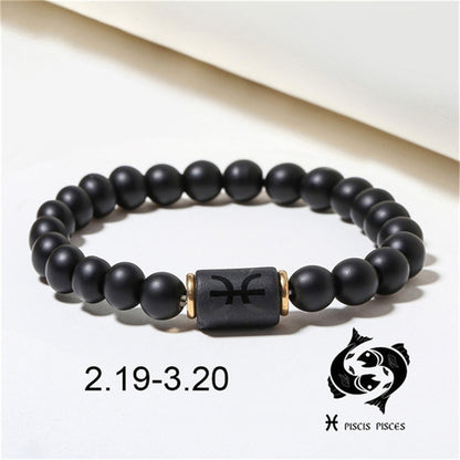 Fashion Zodiac Bracelets For Women Men Matte Black Agate Beads Wristbands Couple Gifts Jewelry Beaded Bracelets