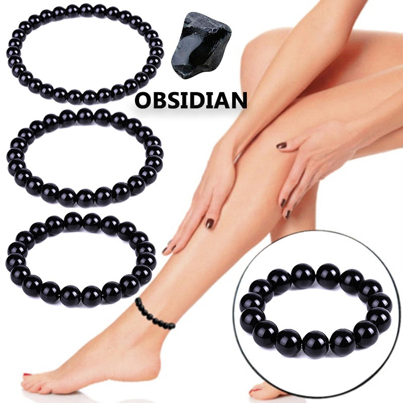 6-14mm Black Obsidian Slimming Bracelet Anklet Yoga Energy Prayer Beads String Beads Jewelry for Women Men Bracelets Gifts